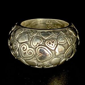 Brighton Silver Heart Motif Dome Ring. 925 Signature Brighton Heart Embossed.